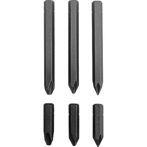 Jeu de 6 embouts impact 5/16" hexagonale, acier S2, PH1 PH2 PH3, 36mm 80mm (1/5)