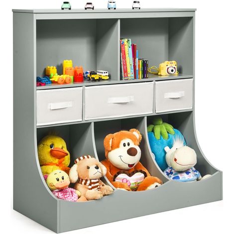 Goplus – Bibliothèque enfant 8 cubes – Meuble de rangement avec 5 compartiments et 3 tiroirs en tissu – Dimensions 93x40x94cm – Matériau MDF écologique (1/5)