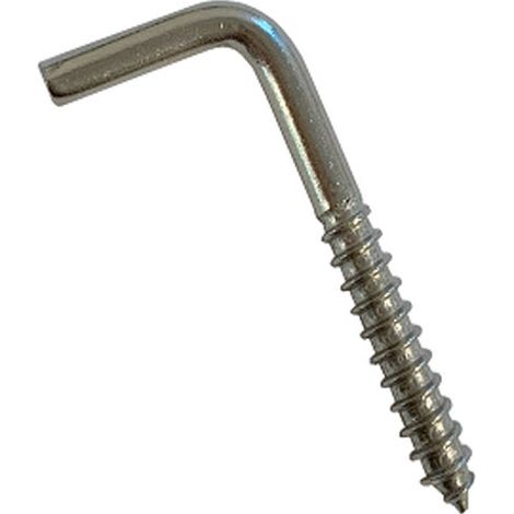 Square 'L' hook with wood screw thread - 3.5 40 mm - T304 (A2) Stainless Steel (1/2)