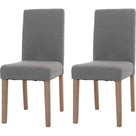 Lot de 2 chaises de salle à manger Littau, chaise de cuisine à dossier haut, tissu/textile bouclé bois gris, pieds cou (1/2)