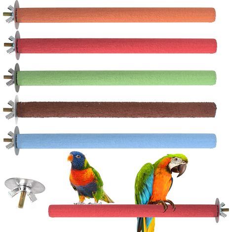 Perchoir pour oiseaux en bois naturel avec revêtement sable, accessoire de cage pour perruches et perroquets (1/5)