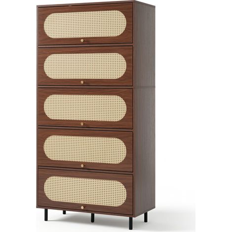 Credenza alta in noce con rattan 80 x 40 x 163 cm HOMVRA (1/5)