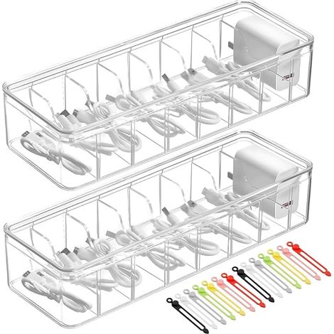 Boite Rangement Cable Organisateur de Cable avec Compartiments et Serre-Câbles Transparent Boite Cable Rangement Chargeur Boîte de Rangement pour Organisation Bureau (1/3)