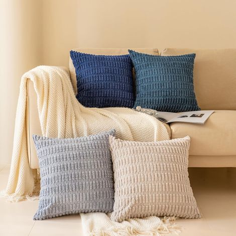 BEBUSINGOTO Housses de coussin décoratives 45 x 45 cm, lot de 4, en velours côtelé doux à rayures, style bohème et ferme, taie d'oreiller décorative moderne (1/5)