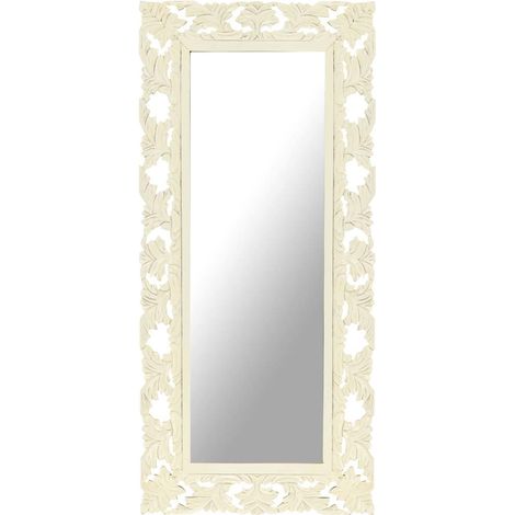vidaXL Espejo tallado a mano madera maciza de mango blanco 110x50 cm (1/5)