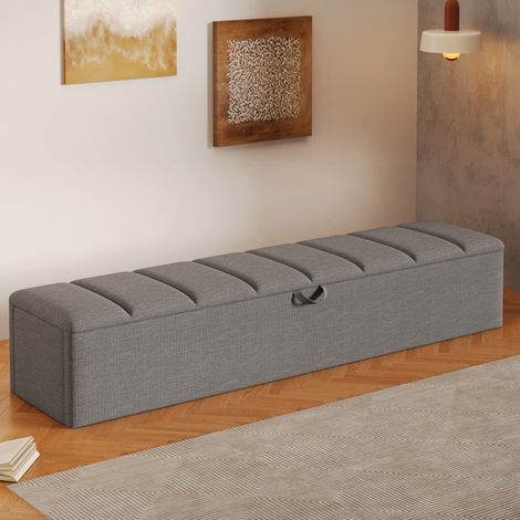 Banc coffre 163 x 32 x 36 cm, rangement intégré, assise mobile, revêtement velours, gris (1/5)