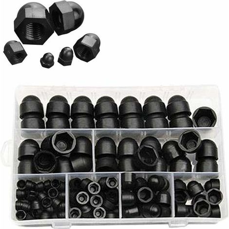 145 Pcs Plastique Boulons Capuchon,Cache Vis éCrou Boulon Ecrou Protection Hexagonal Noir Hexagonale Vis Protections M4 M5 M6 M8 M10 M12 (1/5)