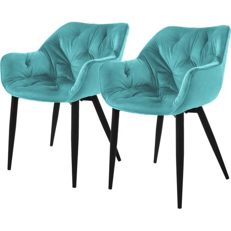ML-Design Esszimmerstühle 2er Set, Petrol, Küchenstuhl mit dickem Samtstoff gepolsterter Sitz, Metallbeinen, Wohnzimmerstuhl mit Rücken- und Armlehnen, Gesteppter Polsterstuhl, Ergonomischer Sessel (1/5)