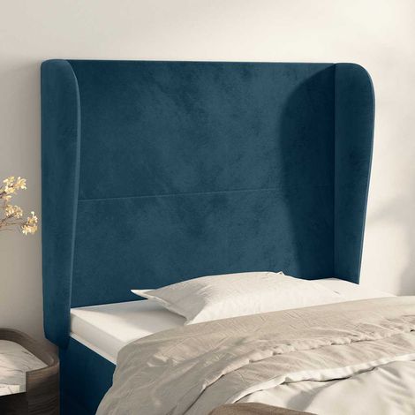 Tête de lit avec oreilles pour lit simple, Cadre de lit, Tableau décoratif de chevet Bleu foncé 93x23x118/128 cm Velours SDG27848 (1/5)