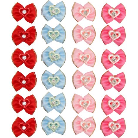 Lot de 24 nœuds pour poils d'animaux, mignons et colorés, avec élastiques, pour chiots, chats et lapins (1/4)