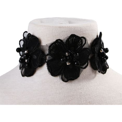Collier en dentelle pour chien ou chat, motif floral, adorable ornement de cou pour chiot avec fermoir mousqueton (Noir S) (1/2)