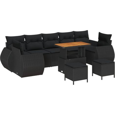 Garden Sofa Set with Cushion with Storage Manual 10 pcs Black vidaXL