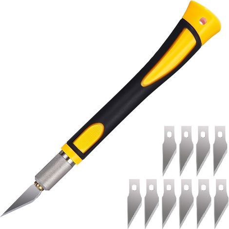 Scalpel with 10 Rust-Resistant Blades, Precision Cutter, Modeling Scalpel, for Artwork Cutting, DIY Projects, Caving, Sculpture, Hobby Knives, Yellow (1/5)