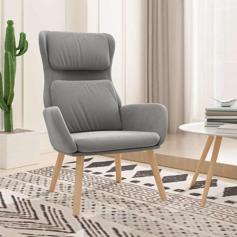 Chaise de relaxation Fauteuil relax - Gris clair Velours BonneVie-49473 (1/5)