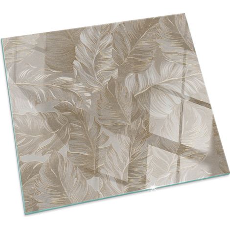 Funkenschutzplatte für Kamin Hitzeschutz Schutzplatte Hartglas Dekorative Glasbodenplatte Blätter in dezenten Mustern Quadratisch 50x50 cm