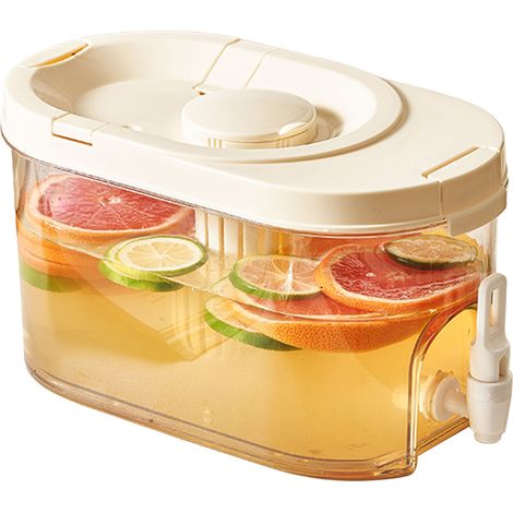 Distributeur de boissons en plastique, distributeur de boissons, récipient pour boissons froides, théière à fruits, récipient pour limonade, cuisine, maison, elliptique (1/5)