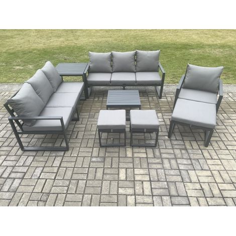 Fimous Aluminium Outdoor Lounge Sofa Set Garden Furniture Sets with Square Coffee Table Chair 3 Footstools Side Table Dark Grey (1/5)