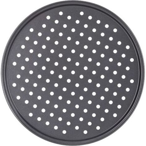 Plaque à pizza, lot de 4, ronde, perforée, antiadhésive, flammée, acier, moule, ∅ 32 cm, anthracite (1/5)