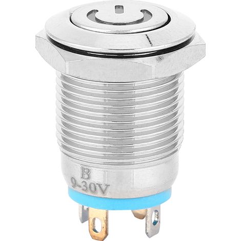 Interrupteur à bouton métallique de 12 mm avec icône d'alimentation, voyant LED bleu, réarmement automatique, 1 interrupteur NO (12 V) (1/5)