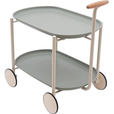 2-Stufiger Rollwagen Aufbewahrungswagen mit Griff, Servierwagen Küche Trolley Kleiner Barwagen Getränkewagen Mobiler Sofa-Beistelltisch Aufbewahrungs-Organisationswagen (Grün)
