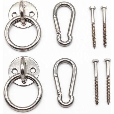 Kit para colgar hamacas de interior con ganchos de mosquetón y tornillos de acero inoxidable. (1/5)