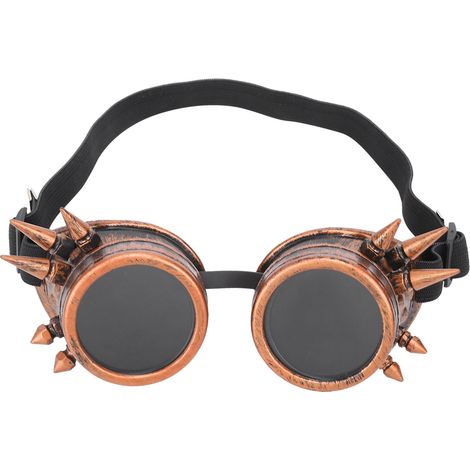 Ortviai Lunettes rétro industrielles steampunk à double couche, anti-vent, verres interchangeables noir/transparent, bronze rouge, lunettes de protection (1/5)