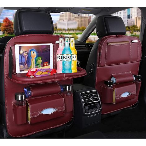 Organisateur de siège arrière de voiture avec tablette pliable, en cuir PU, idéal pour les voyages avec enfants et tout-petits. Protection anti-coupures de pied pour le dossier du siège, avec poche de (1/5)