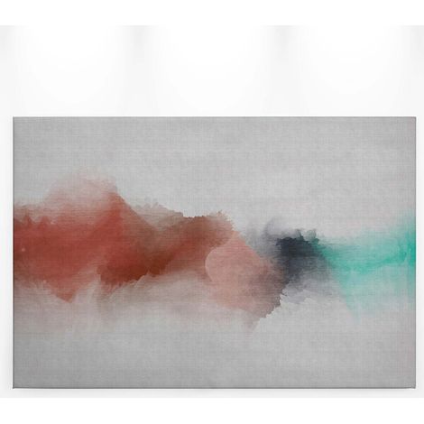 Tableau motif multicolore sur fond gris | Tableau salon moderne gris rouge rose & bleu | Tableau sur toile abstrait pour couloir 0,9 x 0,6 m (1/5)