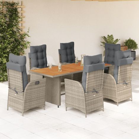 Salon de jardin 7 pièces avec table et 6 chaises inclinables en résine tressée grise - PANGIVO (1/5)