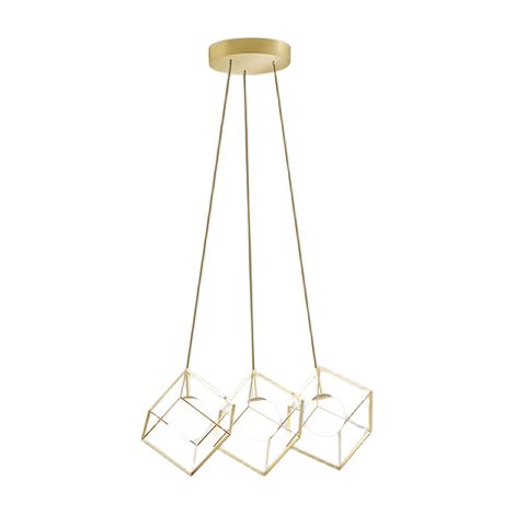 Lampe À Suspension Cube En Métal Couleur Or Mat Perenz 3 Lampes G9 (1/2)