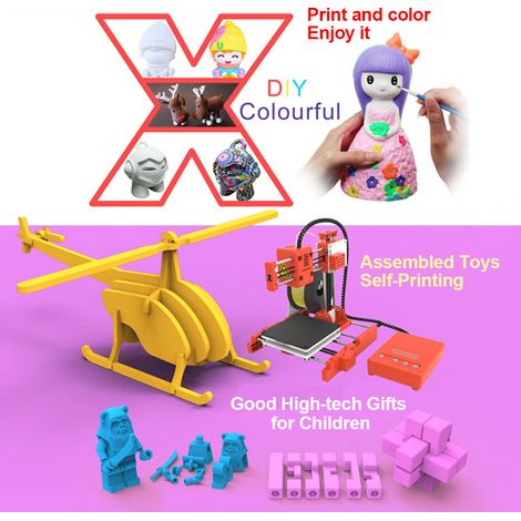 EasyThreed Mini imprimante 3D de bureau pour enfants, taille d'impression 100 x 100 x 100 mm, impression muette de haute précision avec carte TF, échantillon de filament PLA pour enfants débutants, ca