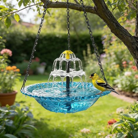 Fontaine solaire suspendue – abreuvoir cascade pour colibris – pompe solaire intégrée – attire oiseaux sauvages – jardin et terrasse – Bleu (1/5)