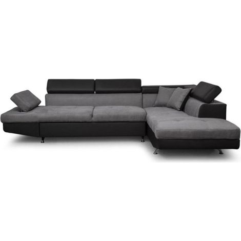 Canapé d'Angle Droit Convertible Microfibre "Noma" 271cm Gris & Noir (1/5)