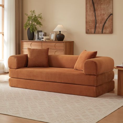 Divano letto modulare Tatami - 195x89x59 cm - Panca pieghevole di design, comoda per il salotto - Schiuma e velluto terracotta (1/5)