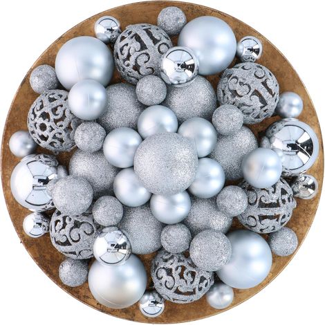 Silberne Weihnachtskugeln – 101 Kunststoff-Weihnachtskugeln – inklusive silbernem Stab – Weihnachtsdekoration – für drinnen und draußen – Ø 3/4/6 cm (1/5)