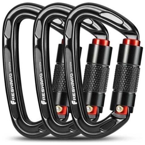 Mousqueton d'escalade verrouillage automatique 25kN – Certifié CE – Ouverture large 1.7cm – Pour alpinisme, randonnée, sauvetage – 10cm noir et gris - 25kN-2550kg (1/5)