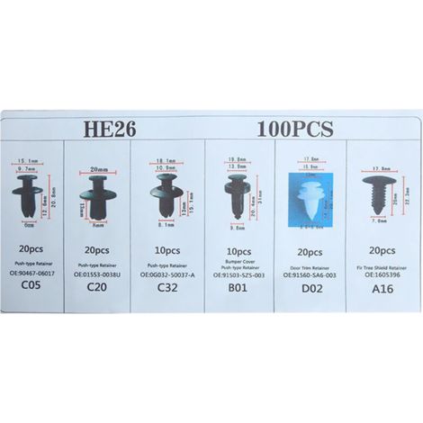 Lot de 100 clips de retenue pour carrosserie de voiture, rivets en plastique, fixations, pare-chocs, garniture de porte, panneau, vis avec outil de retrait (1/5)
