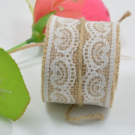 Stück 5 m Rolle Jute-Spitzenband, natürliches Sackleinenband mit Jute-Spitze (1/3)