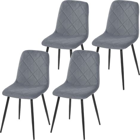 Set aus 4 gepolsterten Esszimmerstühlen mit hohen Rückenlehnen, Stahlbeinen und Samtbezug, grau (1/5)