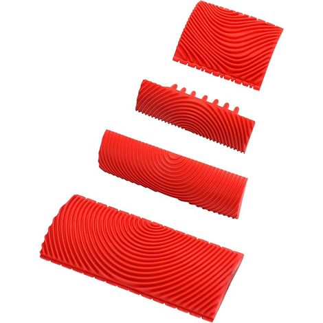 ® 4 Pièces Outil de Grain de Bois en Caoutchouc, Peigne Effet Bois pour Décoration Murale Meubles (Rouge, 7,4/8,7/13/15 cm)
