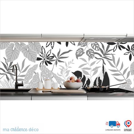 Crédence : Feuilles tropicales 1 - Couleur Gris platine - Alu composite - 60 - 120 (1/3)