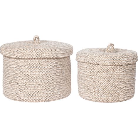 Set 2 cestini rotondi con coperchio in cotone Sebal — beige naturale