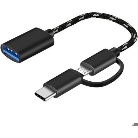 Adaptateur USB-C/Micro USB vers USB à clip noir, convertisseur Micro USB/USB-C vers USB 3.0, câble adaptateur OTG. (1/5)