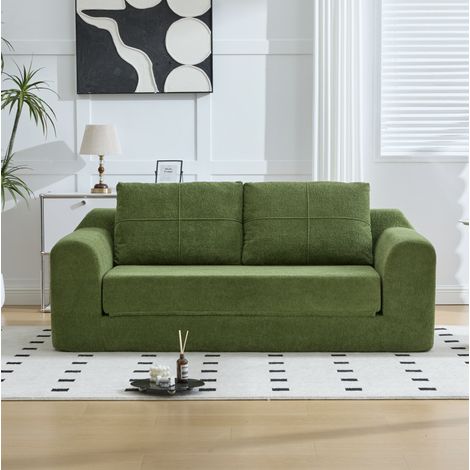 Sofá cama 2 en 1 de tela verde con reposabrazos, sin montaje, 179 x 95 x 79 cm (1/5)