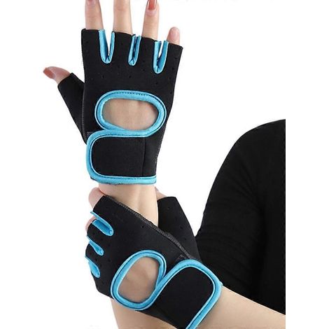 Gants demi-doigts, gants de fitness, gants demi-doigts respirants et antidérapants, mitaines de gym, gants d'haltérophilie, C, bleu. (1/5)