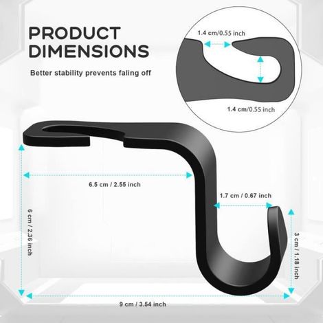 Lot de 4 crochets pour dossier de siège de voiture - Accessoires de voiture pour intérieur - En plastique noir (1/4)
