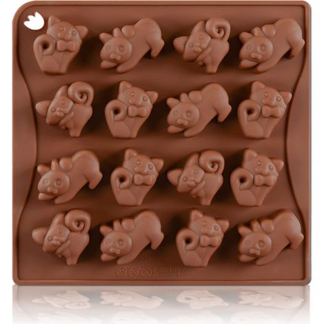 Moule silicone 16 cavités en forme de chatons pour chocolat, glaçons, savons et décoration de gâteaux. (1/5)