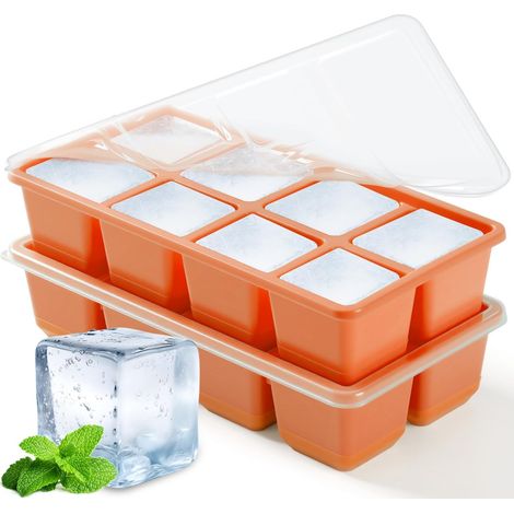 Bac à Glaçons en Silicone 4,5 cm Gros, JRISBO 2 Pack Moule Glaçon Carré XXL avec Couvercle et sans BPA, Empilable Bac a Glacon Barquette Plaque à Glaçons pour Whisky Café Cocktail (1/5)