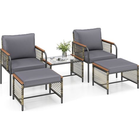 Conjunto de muebles de jardín de ratán con cojines y mesa, gris (1/5)