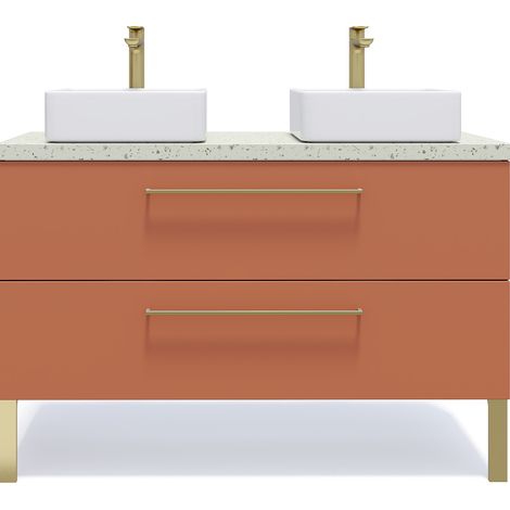 Meuble de salle de bain suspendu 2 vasques à poser 120cm 2 tiroirs Terracotta - Glasgow (1/5)